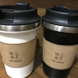 ステンレス製真空二重タンブラー 2個セット ブラック&ホワイト
