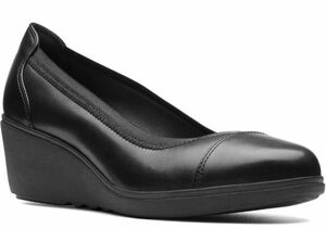 送料無料 Clarks 25cm ウエッジ パンプス ブラック レザー 革 キャップ ローファー フォーマル スニーカー オフィス ブーツ RRR1