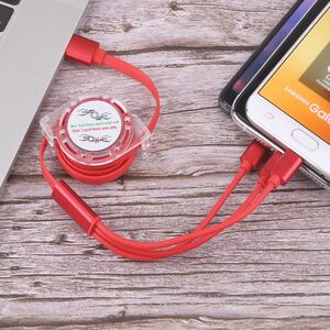 3in1 巻き取り式 急速充電ケーブル iPhone/android/type -c 対応 レッド