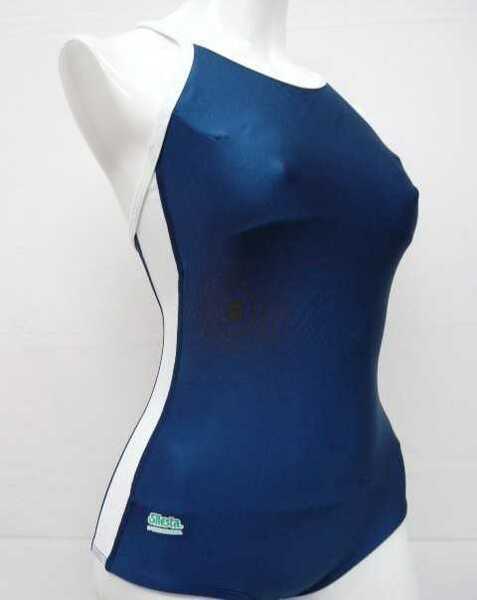 新品・5L・トップエースユニチカシルエスタブランド　Ｔバック型女子スクール水着…紺×ホワイト