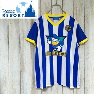 【東京ディズニーリゾート】公式 ドナルド サッカーユニフォーム風 デザイン Tシャツ 半袖 Sサイズ ブルー×ホワイト メンズ レディース