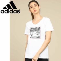 【adidas】アディダス W ムード グラフィック Tシャツ レディース Mサイズ ホワイト ロゴ入り トップス 春夏_画像1