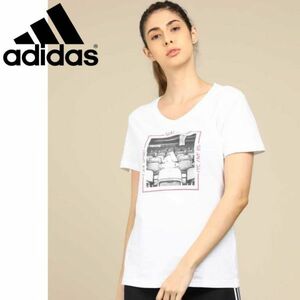 【adidas】アディダス W ムード グラフィック Tシャツ レディース Mサイズ ホワイト ロゴ入り トップス 春夏
