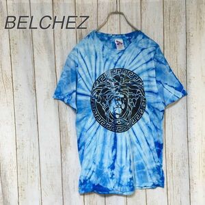 【美品】BELCHEZ ベルチェス ビッグ タイダイ Tシャツ 半袖 Sサイズ メンズ ブルー ブリーチ 春夏 トップス US輸入 ストリート系
