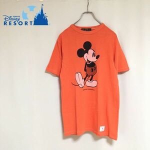 【美品】TDR東京ディズニーリゾート ラッセルアスレチック ミッキー 復刻版 Tシャツ Mサイズ オレンジ メンズ レディース Russell Athletic