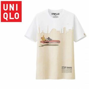 【UNIQLO× STAR WARS】ユニクロ×スターウォーズ UTGP2015優勝デザイン 半袖 Tシャツ Sサイズ メンズ ホワイト×ベージュ