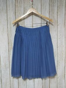【極美品】自由区 サマーウール プリーツスカート ブルー 38 Mサイズ 春夏 膝丈 日本製