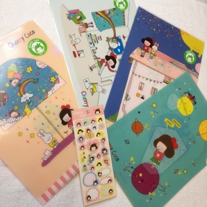 【新品】LINE ライン キャラクター ブラウン LINEスタンプ スマホアプリ チェリーココ クリアファイルA4 4枚&シールセット.文房具