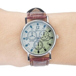 腕時計 メンズ ブラウン ホワイト クォーツ シミュレート 高級腕時計 レディース ドレス リロイ 茶時計 #C297-5