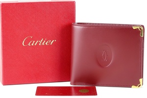 【新品同様・未使用】Cartier カルティエ 二つ折り財布 札入れ ボルドー ブランドウォレット 小物【IK92】