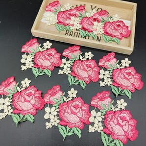 薔薇 14枚 ピンク セット ケミカルモチーフ 刺繍 レース 生地 飾り ローズ