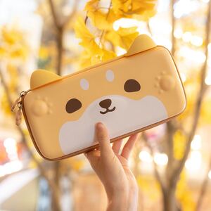 任天堂switch収納キャリングケース ニンテンドースイッチ保護ポーチPUレザーハードタイプカバー 柴犬ワンちゃん