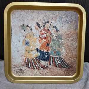 Art hand Auction Shipping included Unused Takamatsuzuka Tumulus Statues of women on the west wall Women's statues Women's statues on the west wall Tray Obon Mural Painting Gold, kitchen, tableware, accessories, Obon