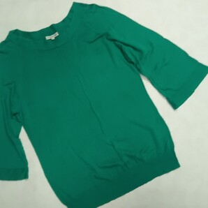 【3can4on】薄手 ニットセーター トップス 七分袖 緑 サンカンシオン