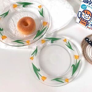 皿 1枚 グラス チューリップ 韓国雑貨 おしゃれ 可愛い 北欧 カフェ