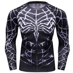 新品 メンズ XL スパイダーマン アメコミ 3D 長袖 ストレッチ Tシャツ スポーツ コンプレッション ジム BLK