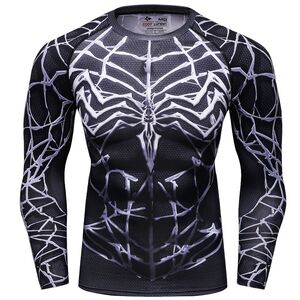 新品 メンズ XL スパイダーマン アメコミ 3D 長袖 ストレッチ Tシャツ スポーツ コンプレッション　ジム　BLK