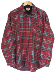 '80s　ビンテージ　ORANGE CAP メンズ 長袖オーバーシャツ レッド系　 チェック柄 胸ポケット siz.XL　ビッグサイズ