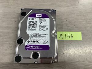 送料無料 WD20PURX-64P6ZY0 HDD Purple 2TB 3.5インチ SATA HDD2TB使用時間7976H★A136