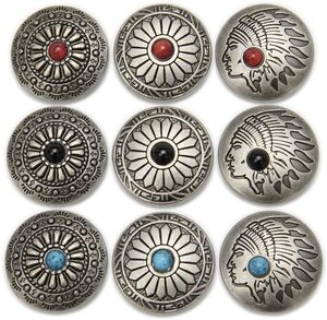 【送料無料】バネホック コンチョ ボタン ターコイズ 9個セット 20mm レザー クラフト 財布 バッグ 手芸 (アンティークシルバー)