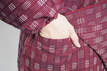 【ひめか】作務衣 レディース 日本製 久留米絣織り 格子濃紺 ＬＬ_画像2