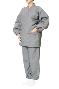 【ひめか】作務衣 冬用 日本製 キルトテイジン中綿入り 作務衣 女性　グレイ M/L(フリー）