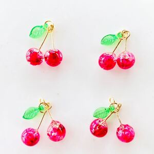 No.18 ハンドメイドパーツ オリジナルパーツ さくらんぼ チェリー 押し花 イヤリング ピアス ハンドメイド