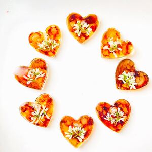 No.21 ハンドメイドパーツ レジンパーツ ハート 押し花 穴あき イヤリング ピアス べっ甲風 アクセサリー ハンドメイド