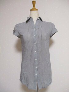 * Comme Ca Du Mode * silk Blend cotton stripe short sleeves shirt 7 gray (10923) lady's 