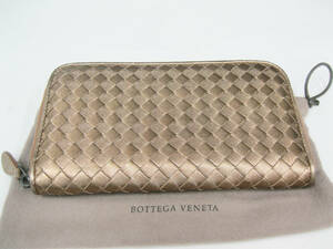 * подлинный товар * Bottega Veneta раунд застежка-молния длинный кошелек bronze металлик кожа * прекрасный товар *