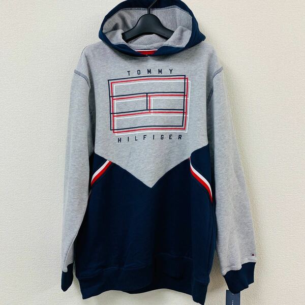 ★Tommy Hilfiger 大人気のメンズ復刻版胸ビッグロゴプリントパーカー