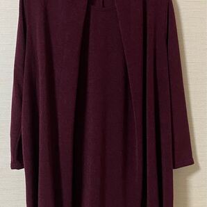 新品 重ね着風 トップス 羽織風 レッド ワインレッド