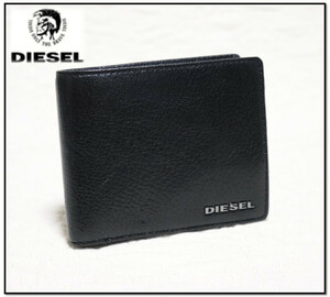 新品【DIESEL ディーゼル】上質羊革 カラーブロック 二つ折り財布 黒 現行モデル ギフトBOX付き N8370