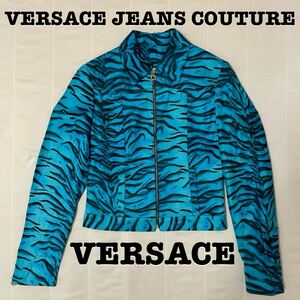 VERSACE JEANS COUTURE ヴェルサーチ ゼブラ ジャケット ゼブラ柄 総柄 ブルー ブラック