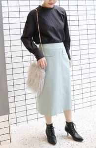 SLOBE IENAsaki Sony A line skirt *38 sax blue green group green series long mi leak height lady's tight wool . wool 