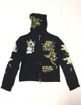 ☆エドハーディー レディース パーカー黒 ブラック M ラインストーン スカル 骸骨 ED HARDY★エドハーディ★フーディ／ジャケット★刺繍★_画像6