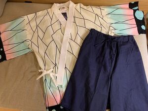 鬼滅の刃 胡蝶しのぶ 甚平 大人用Mサイズ タグ付き新品 ハロウィン なりきり コスプレ 浴衣 部屋着 ルームウェア 上下セット