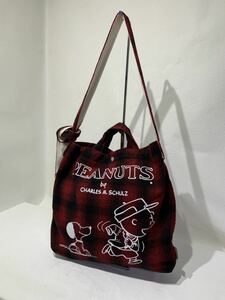 【人気】ROOTOTE　PEANUTS/ピーナッツ　トートバッグ　チェック　赤／レッド 　ショルダー　カバン　スヌーピー　ビーグル　　H227