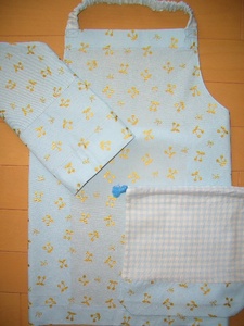 * hand made apron 3 point set 120 rom and rear (before and after) sa Clan bo pattern light blue *