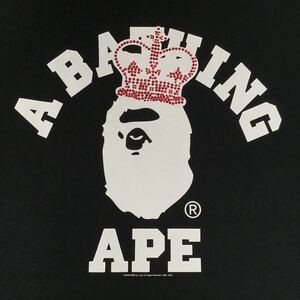 ★XL★ スワロフスキー クラウン カレッジロゴ Tシャツ 王冠 crown a bathing ape bape エイプ ベイプ Red swarovski ラインストーン kk0