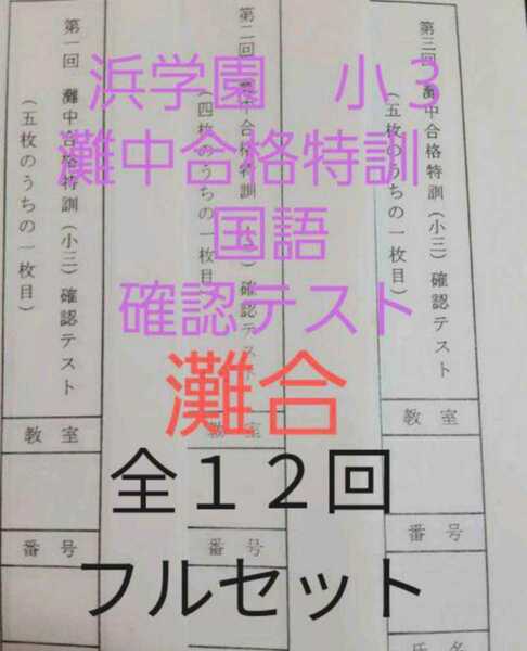 浜学園　小３　灘中合格特訓　国語　確認テスト　全12回　セット