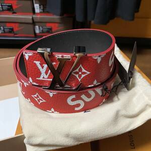 新品 国内正規 Supreme Louis Vuitton シュプリーム ルイヴィトン サンチュール イニシアル モノグラム レザー ベルト MP015 90 / 36 赤