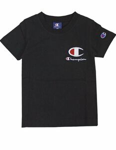 新品13877チャンピオンChampion120cm黒ブラック胸ロゴ&文字刺繍半袖Tシャツ男女兼用ユニセックス通園通学お出かけ遊び着スポーツ運動