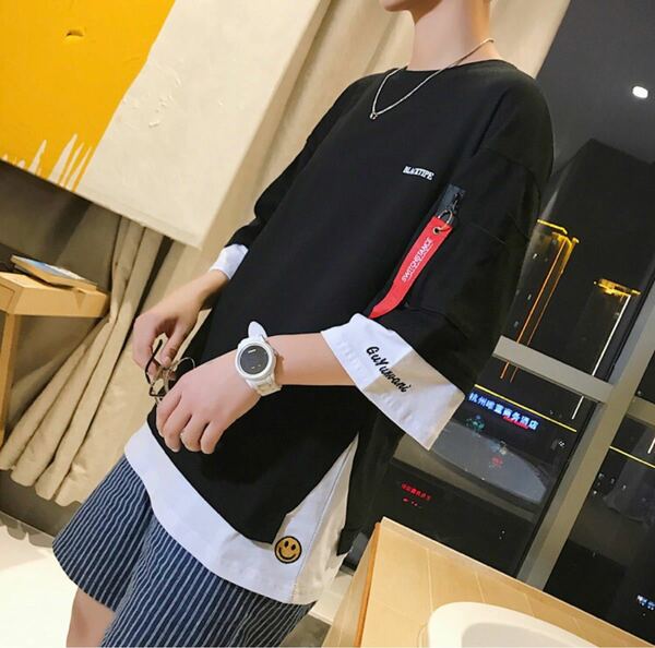 メンズ ユニセックス Tシャツ ブラック 黒 トップス 服 秋 オシャレ 人気 オーバーサイズ 新品未使用 人気商品 スマイル