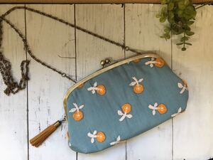 親子がま口長財布ポシェット*小花刺繍ブルー