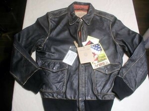 l新品 AVIREX(アヴィレックス)A-2 ラムレザーJKT USED加工（Ｍ）