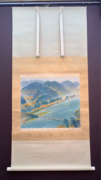 極美品です!真作 堀江春斎『嵐山秋景』共箱 肉筆