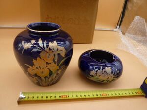 レトロ 和柄/明陶 陶器 華道具 花瓶/花器 花入 花生 花活 壺 壷華道具　2個セット　送料無料 管ta　　21/09