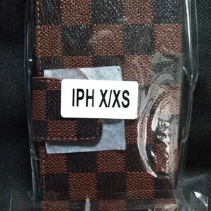 iPhoneX iPhone XS 用手帳型ケース ブラウンカラー チェック柄 格子デザイン