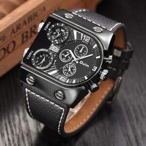 Oulm men's wristwatch men's quartz casual leather strap wristwatch sport man multi time zone army . man wristwatch clock relogios